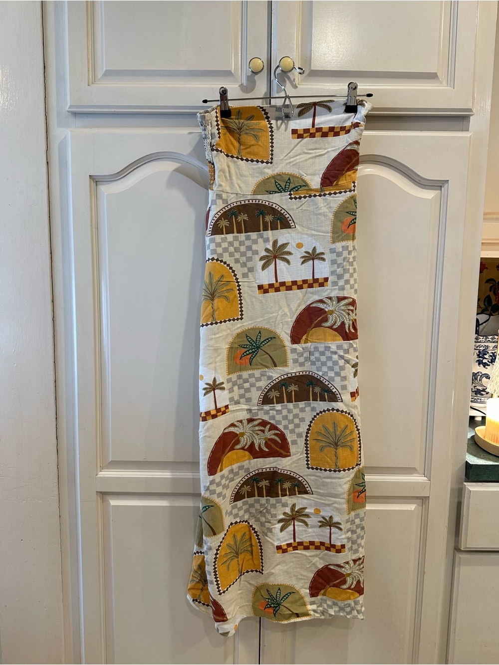 Boho Tropical Print Maxi Skirt in Mustard & Rust